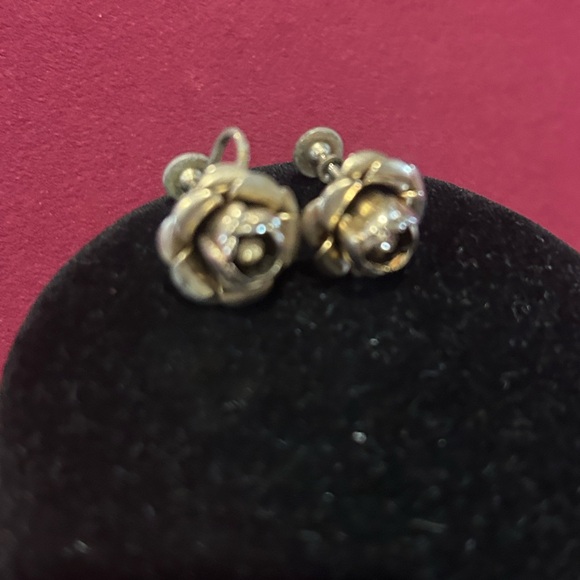 3-D Silver Metal Rose Flower Link Choker NECKLACE EARRINGS SET - Picture 10 of 11